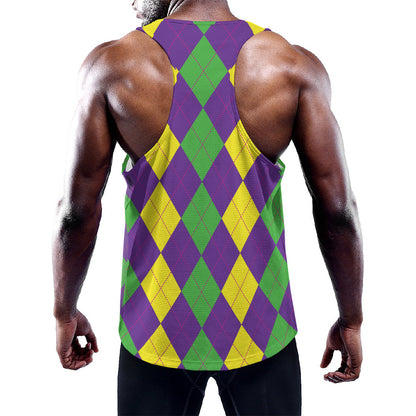 Mardi Gras Argyle Pattern Print Training Tank Top