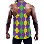 Mardi Gras Argyle Pattern Print Training Tank Top