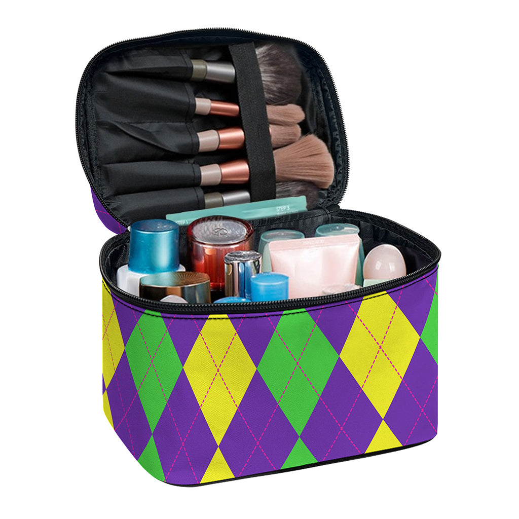 Mardi Gras Argyle Pattern Print Travel Makeup Bag