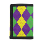 Mardi Gras Argyle Pattern Print Trifold Wallet