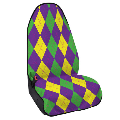 Mardi Gras Argyle Pattern Print Waterproof Car Seat Cover