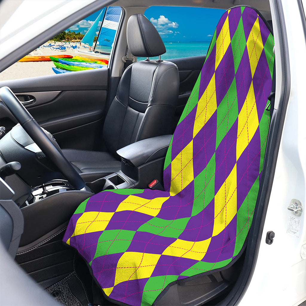 Mardi Gras Argyle Pattern Print Waterproof Car Seat Cover