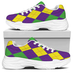Mardi Gras Argyle Pattern Print White Chunky Shoes