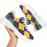 Mardi Gras Argyle Pattern Print White Chunky Shoes