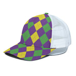 Mardi Gras Argyle Pattern Print White Mesh Trucker Cap