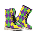 Mardi Gras Argyle Pattern Print Winter Boots