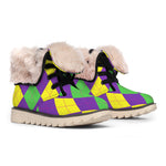 Mardi Gras Argyle Pattern Print Winter Boots