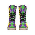 Mardi Gras Argyle Pattern Print Winter Boots
