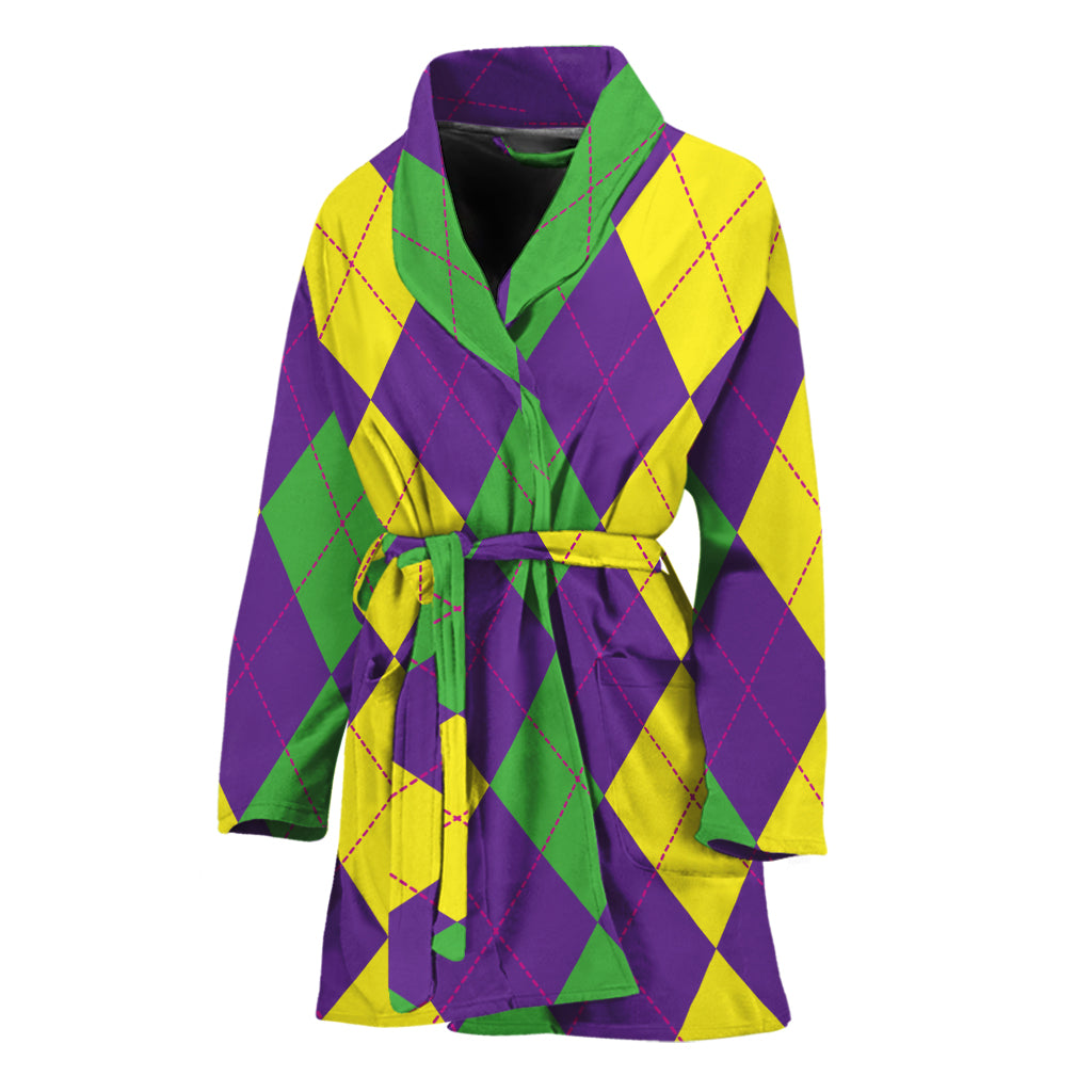 Mardi Gras Argyle Pattern Print Women's Bathrobe