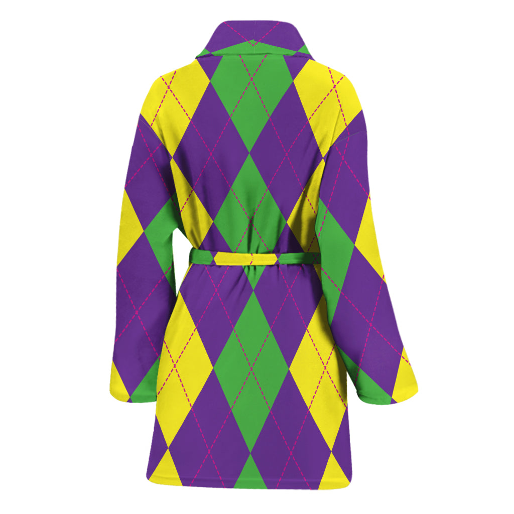 Mardi Gras Argyle Pattern Print Women's Bathrobe