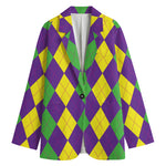 Mardi Gras Argyle Pattern Print Women's Blazer