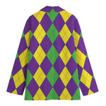Mardi Gras Argyle Pattern Print Women's Blazer