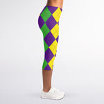 Mardi Gras Argyle Pattern Print Women's Capri Leggings