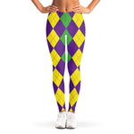 Mardi Gras Argyle Pattern Print Women's Leggings