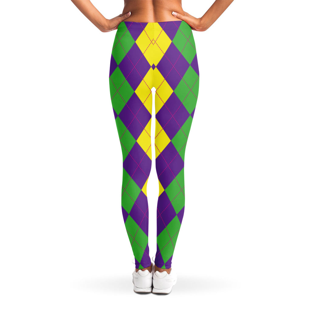Mardi Gras Argyle Pattern Print Women's Leggings