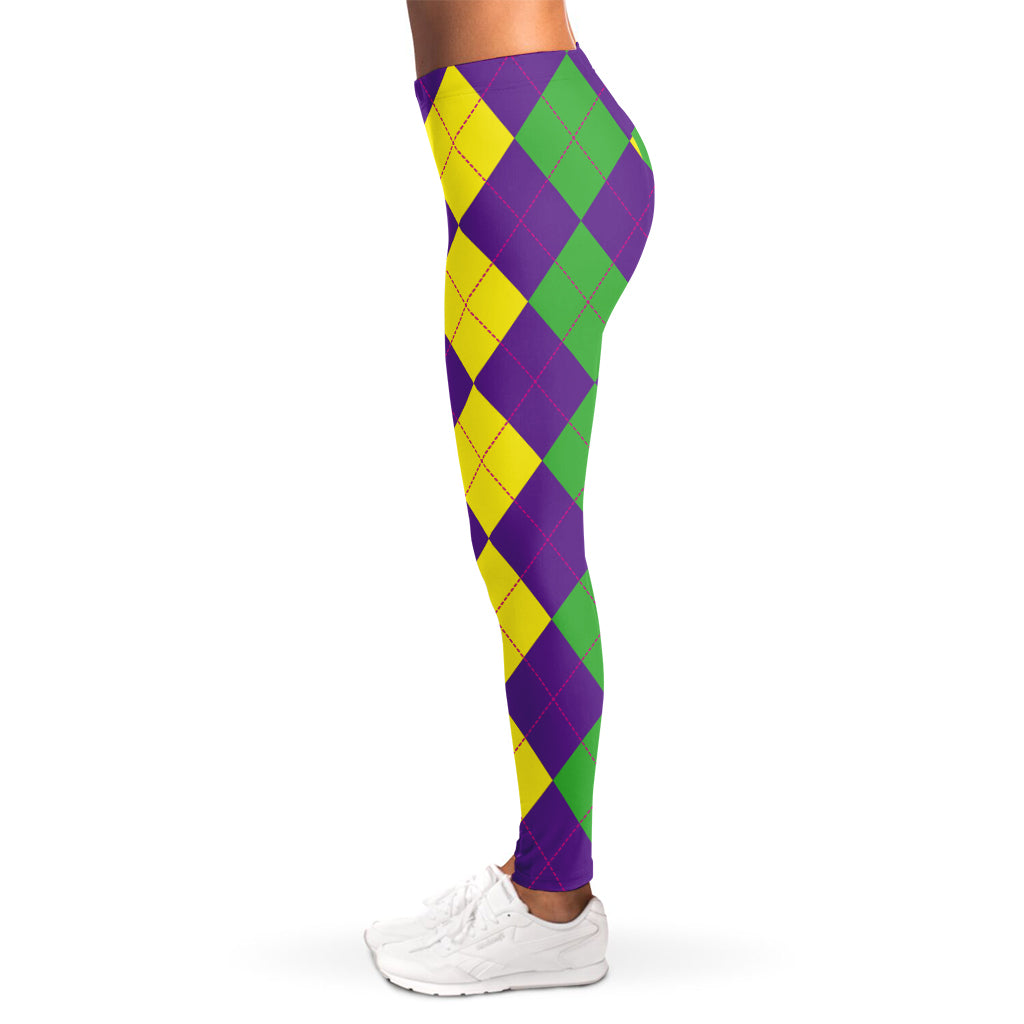 Mardi Gras Argyle Pattern Print Women's Leggings