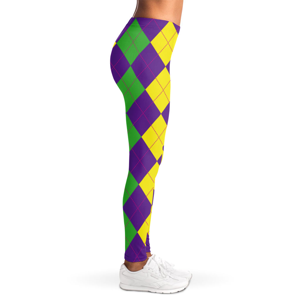 Mardi Gras Argyle Pattern Print Women's Leggings