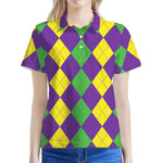 Mardi Gras Argyle Pattern Print Women's Polo Shirt