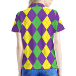 Mardi Gras Argyle Pattern Print Women's Polo Shirt