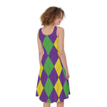 Mardi Gras Argyle Pattern Print Women's Sleeveless Dress