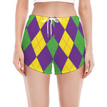 Mardi Gras Argyle Pattern Print Women's Split Running Shorts