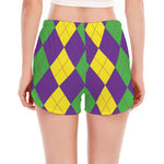Mardi Gras Argyle Pattern Print Women's Split Running Shorts