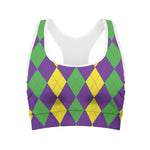 Mardi Gras Argyle Pattern Print Women's Sports Bra