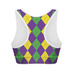 Mardi Gras Argyle Pattern Print Women's Sports Bra