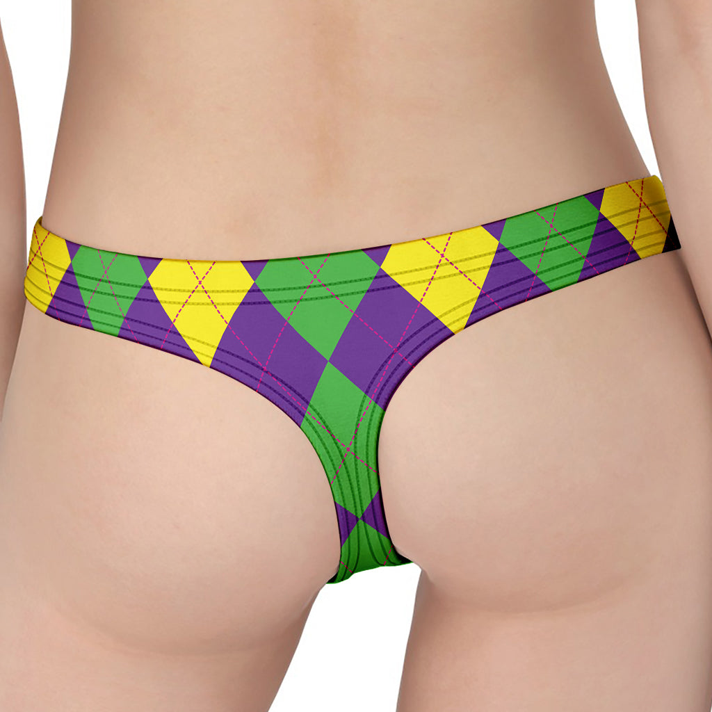 Mardi Gras Argyle Pattern Print Women's Thong