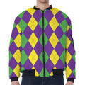 Mardi Gras Argyle Pattern Print Zip Sleeve Bomber Jacket