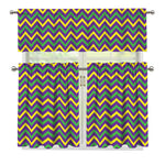 Mardi Gras Chevron Pattern Print 3 Piece Kitchen Curtains