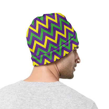 Mardi Gras Chevron Pattern Print Beanie