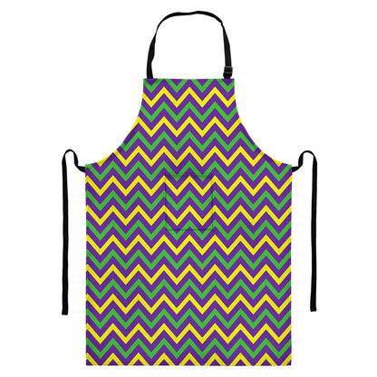 Mardi Gras Chevron Pattern Print Bib Apron With Pocket