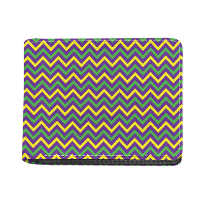 Mardi Gras Chevron Pattern Print Bifold Wallet