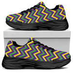 Mardi Gras Chevron Pattern Print Black Chunky Shoes