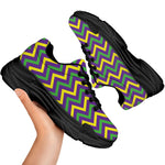 Mardi Gras Chevron Pattern Print Black Chunky Shoes