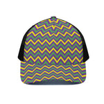 Mardi Gras Chevron Pattern Print Black Mesh Trucker Cap