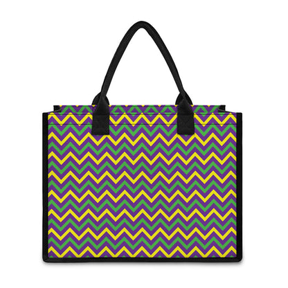 Mardi Gras Chevron Pattern Print Canvas Tote Bag