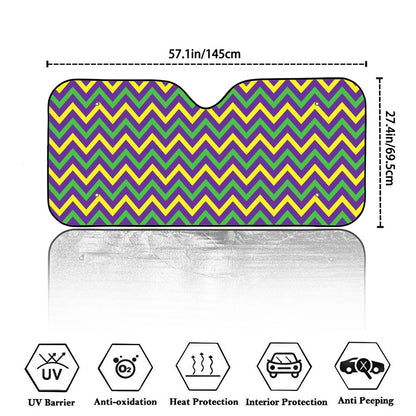 Mardi Gras Chevron Pattern Print Car Windshield Sun Shade