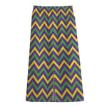 Mardi Gras Chevron Pattern Print Cotton Front Slit Maxi Skirt