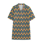 Mardi Gras Chevron Pattern Print Cotton Hawaiian Shirt