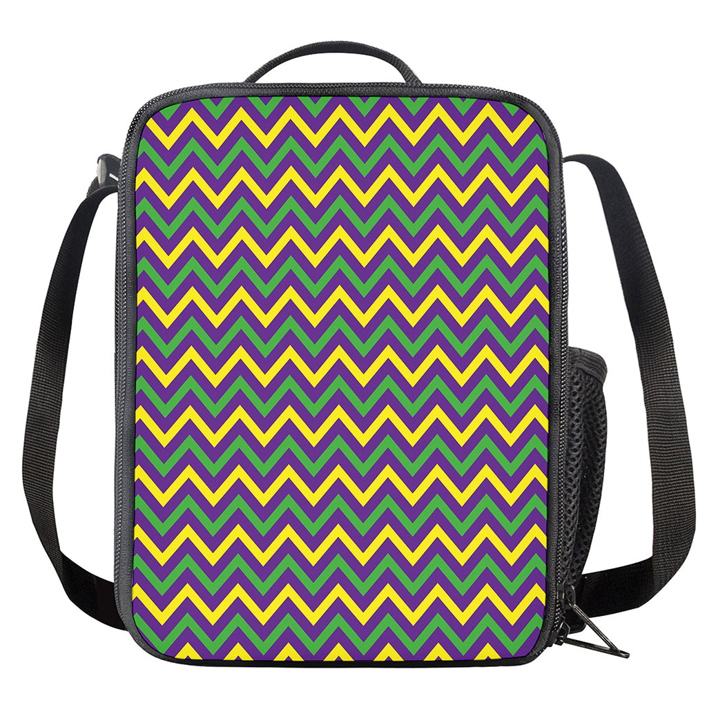 Mardi Gras Chevron Pattern Print Crossbody Lunch Bag