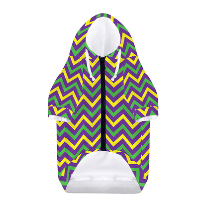 Mardi Gras Chevron Pattern Print Dog Zip Up Hoodie