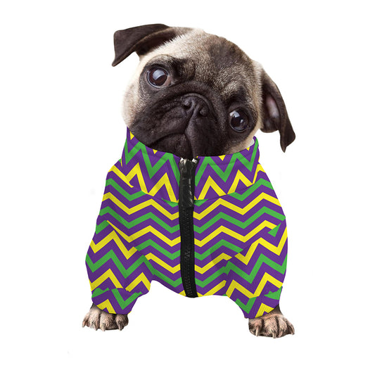 Mardi Gras Chevron Pattern Print Dog Zip Up Jacket