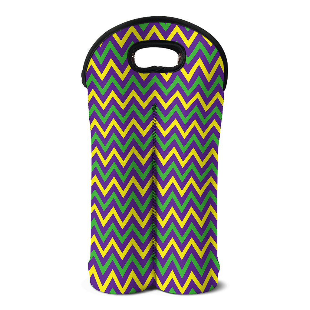 Mardi Gras Chevron Pattern Print Double Neoprene Wine Tote