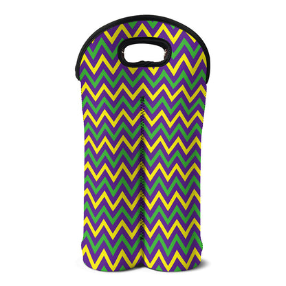 Mardi Gras Chevron Pattern Print Double Neoprene Wine Tote