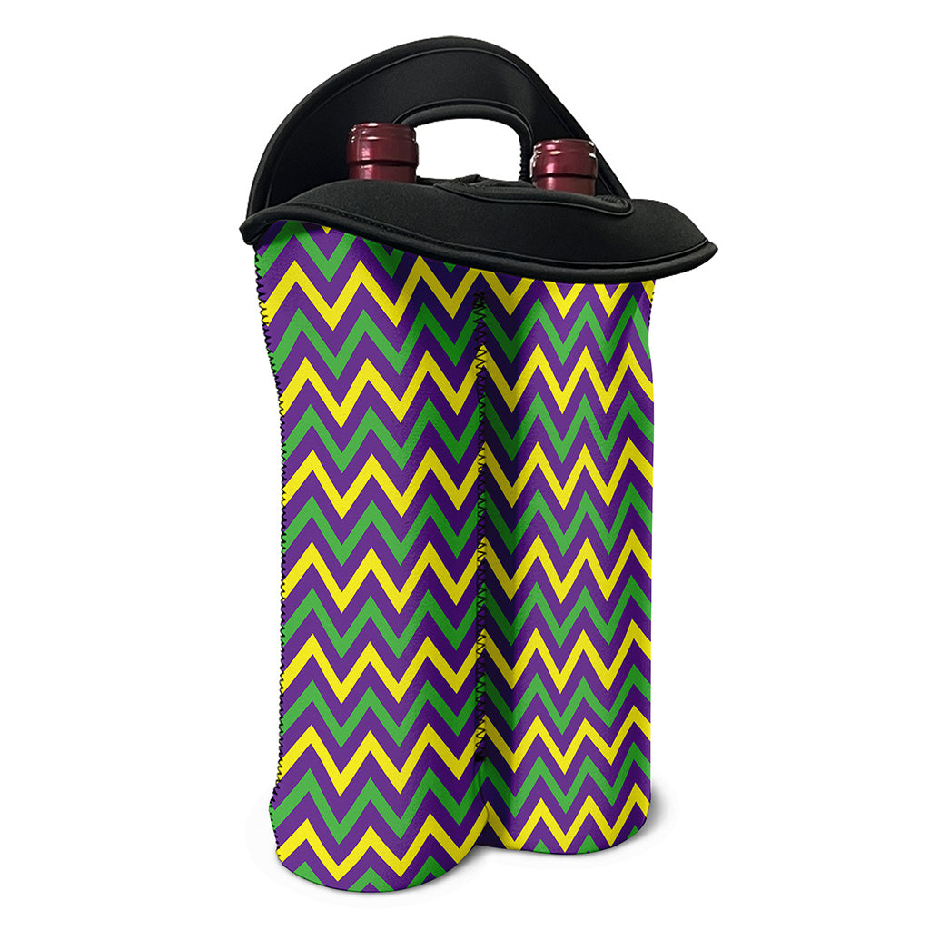 Mardi Gras Chevron Pattern Print Double Neoprene Wine Tote