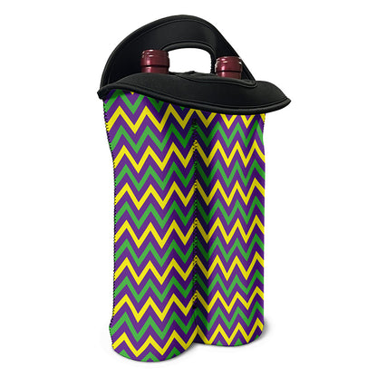 Mardi Gras Chevron Pattern Print Double Neoprene Wine Tote