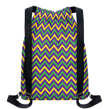 Mardi Gras Chevron Pattern Print Drawstring Backpack