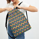 Mardi Gras Chevron Pattern Print Drawstring Backpack
